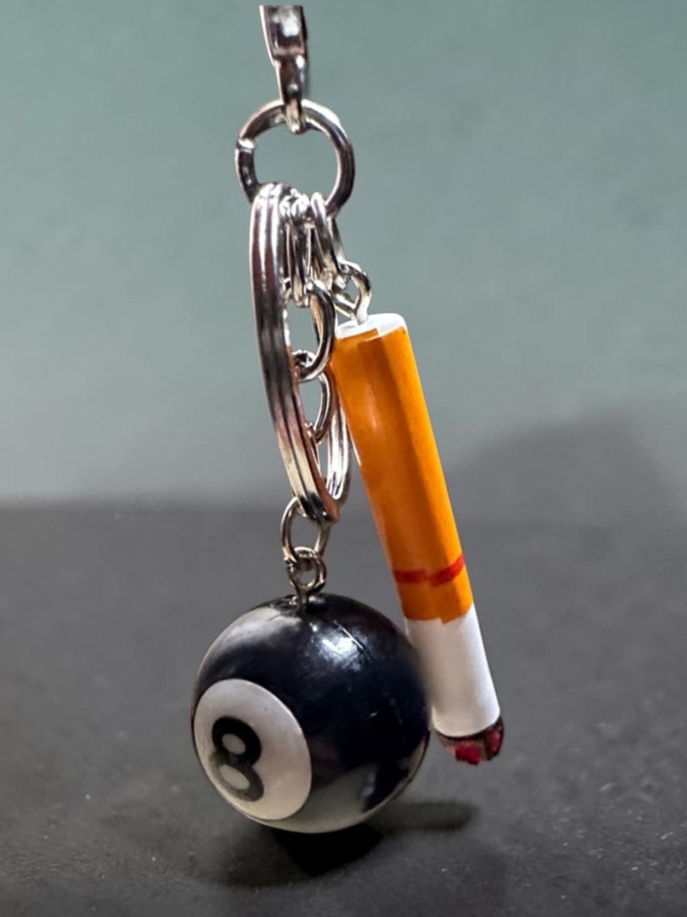 Novelty 8-Ball and Yellow Cigarette Keychain Charm